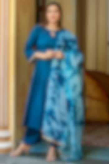 Teal Blue Cotton Kurta Set by House Of Jamoti at Pernia's Pop Up Shop