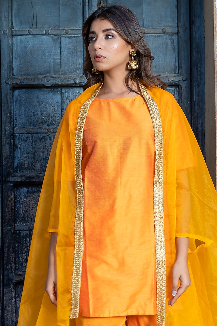 Mustard Embroidered Cape Set by House Of Jamoti at Pernia's Pop Up Shop