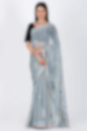 Grey Poly Chiffon Motif Saree  by House Of Jamoti