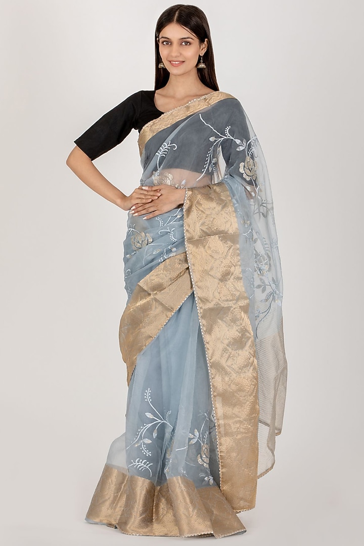 Grey Organza Saree by House Of Jamoti at Pernia's Pop Up Shop