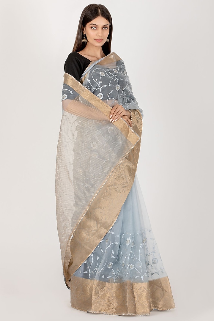 Grey Organza Saree by House Of Jamoti at Pernia's Pop Up Shop