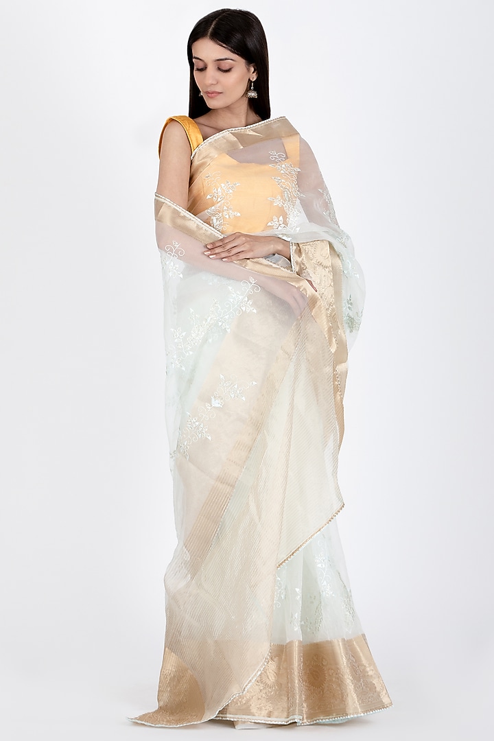 Powder Blue Organza Saree by House Of Jamoti at Pernia's Pop Up Shop