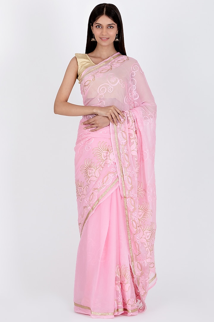 Pink Poly Chiffon Saree by House Of Jamoti at Pernia's Pop Up Shop