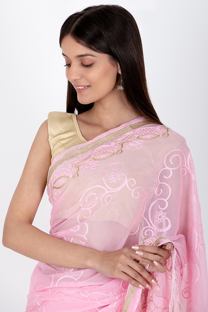 Pink Poly Chiffon Saree by House Of Jamoti at Pernia's Pop Up Shop
