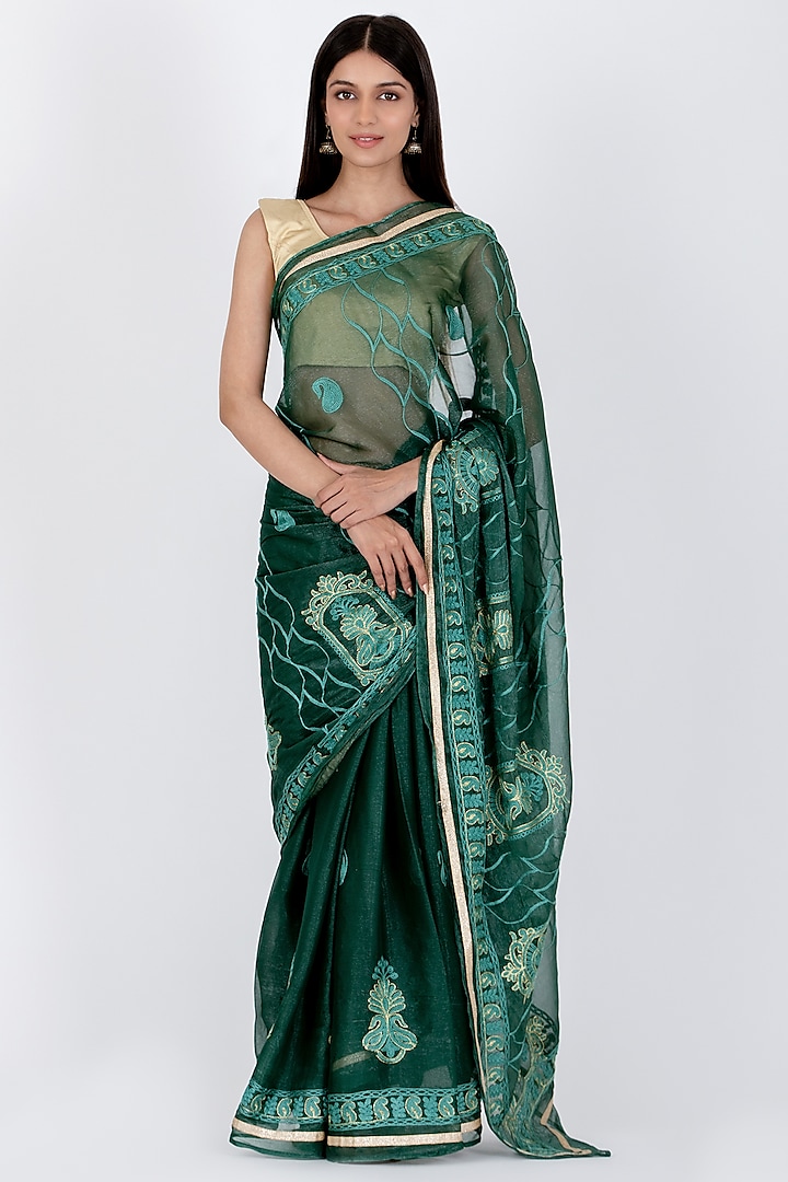 Green Poly Chiffon Motif Saree Design by House Of Jamoti at Pernia's ...