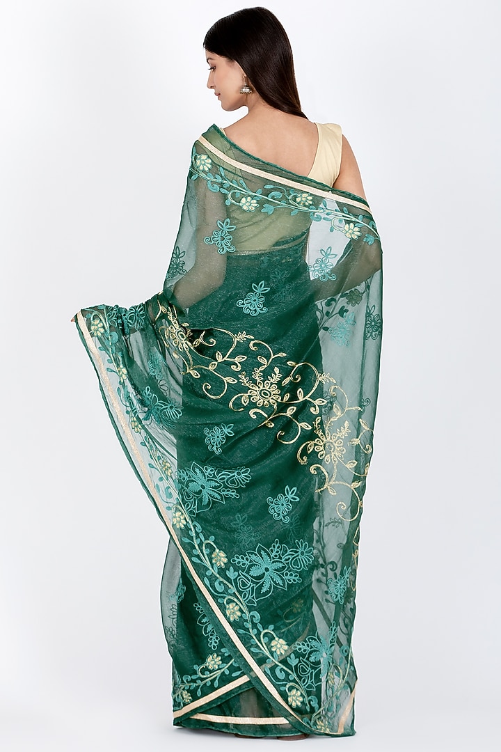 Pine Green Poly Chiffon  Saree by House Of Jamoti at Pernia's Pop Up Shop