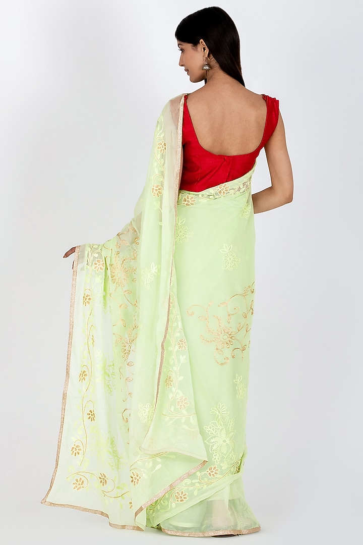 Lime Green Poly Chiffon Saree by House Of Jamoti at Pernia's Pop Up Shop