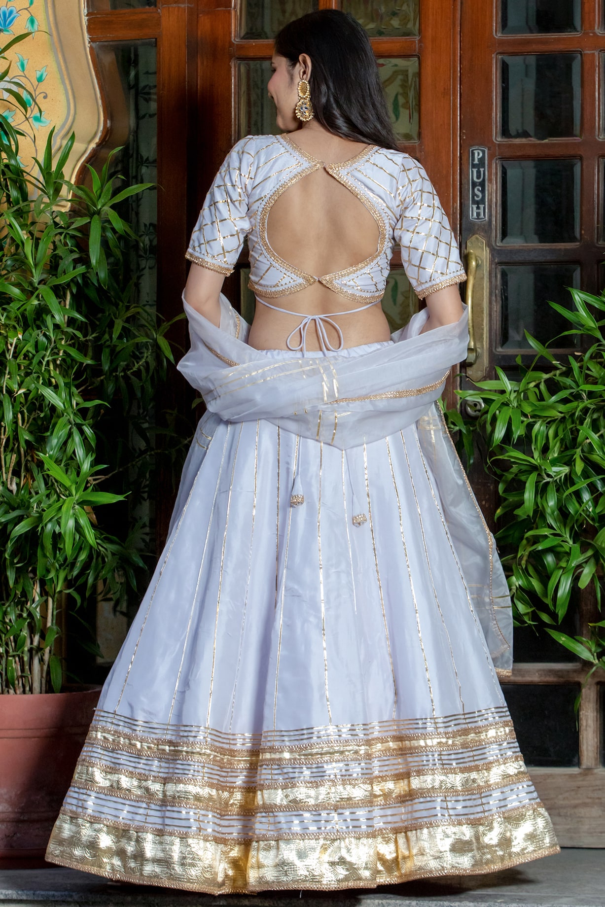 Periwinkle embroidered double layer lehenga set with ruffle dupatta main image 1