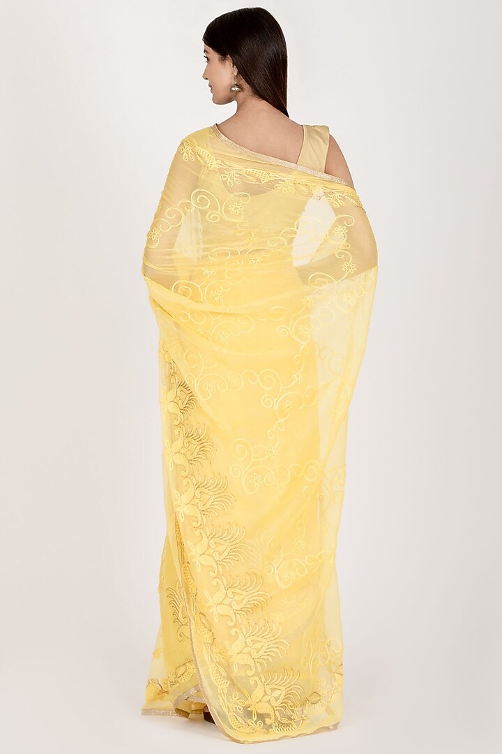 Yellow Poly Chiffon Saree by House Of Jamoti at Pernia's Pop Up Shop