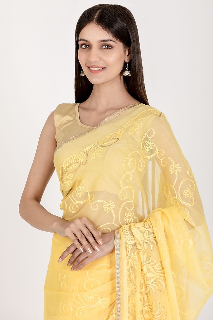 Yellow Poly Chiffon Saree by House Of Jamoti at Pernia's Pop Up Shop