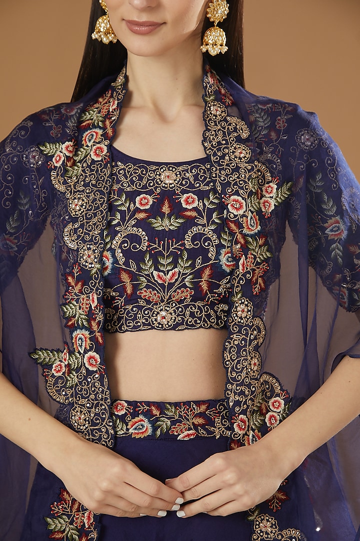 Indigo Blue Pure Silk Embroidered Wedding Lehenga Set by House Of Jamoti at Pernia's Pop Up Shop