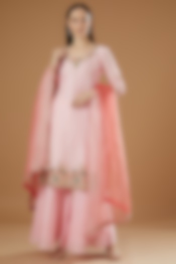 Pink Silk Chanderi Sharara Set by House Of Jamoti