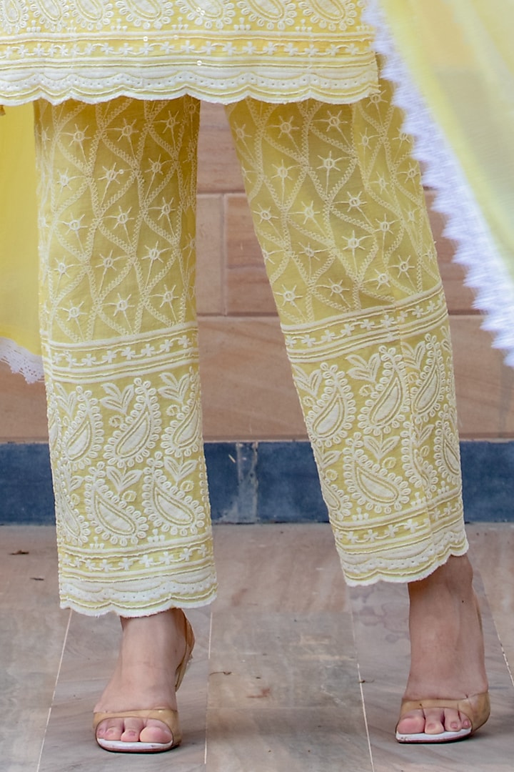 Lemon Yellow Chikankari Kurta Set by House Of Jamoti at Pernia's Pop Up Shop