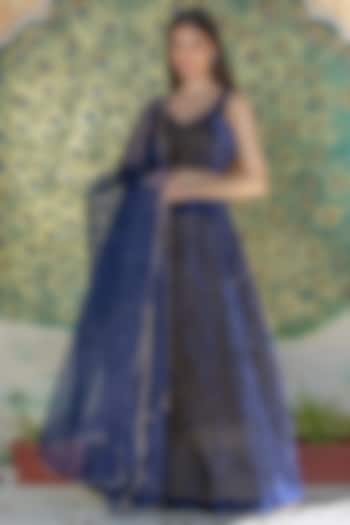 Navy Blue Embroidered Lehenga Set by House Of Jamoti at Pernia's Pop Up Shop