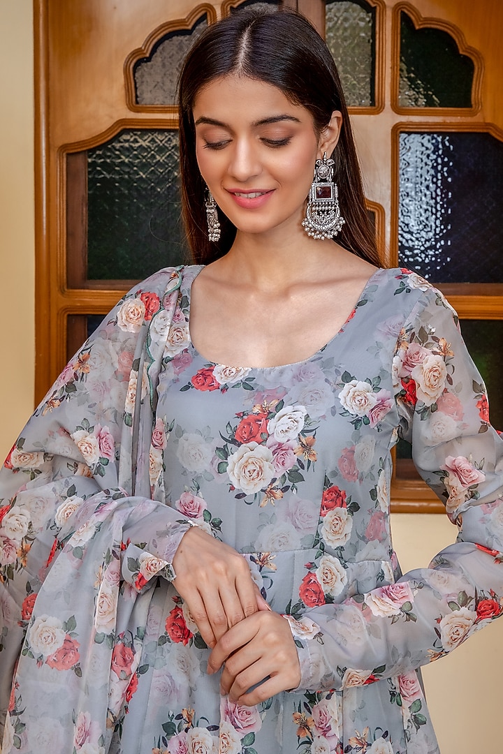 Coin Grey Printed Anarkali Set by House Of Jamoti at Pernia's Pop Up Shop