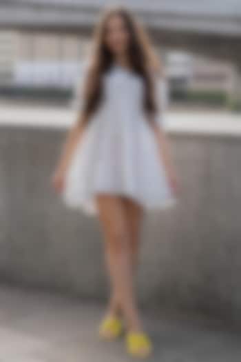 White Cotton Ruffled Mini Summer Dress by House Of Jamoti at Pernia's Pop Up Shop