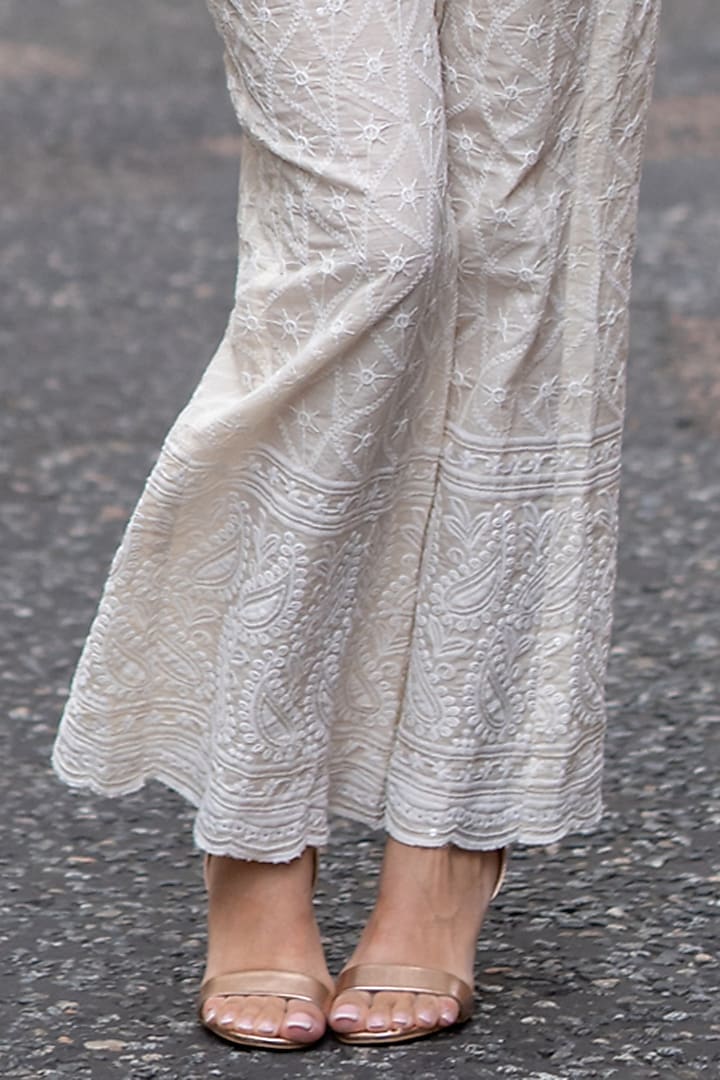 Pearl Cream Chikankari Pant Set by House Of Jamoti at Pernia's Pop Up Shop