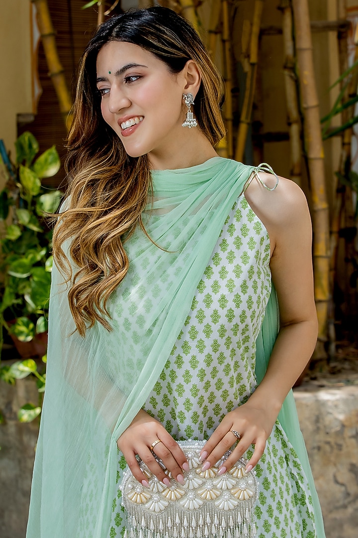 Green Cotton Layered Sharara Set by House Of Jamoti at Pernia's Pop Up Shop