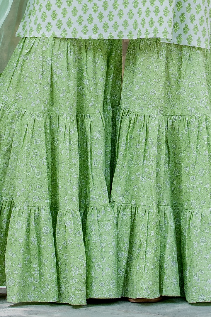 Green Cotton Layered Sharara Set by House Of Jamoti at Pernia's Pop Up Shop