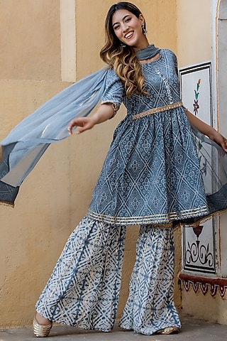 Grey Cotton Sharara Set by House Of Jamoti