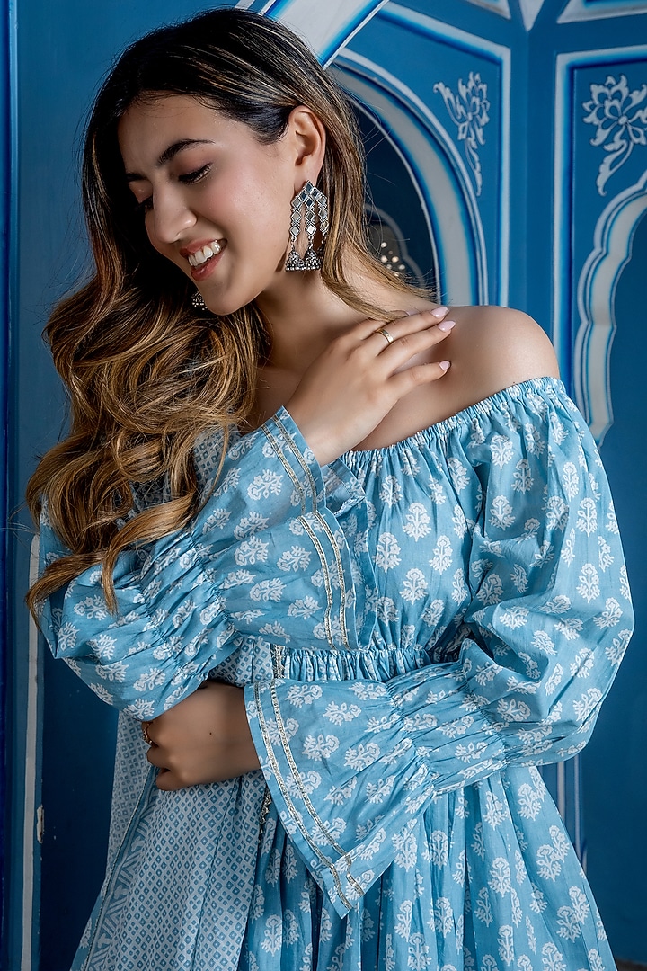 Baby Blue Cotton Sharara Set by House Of Jamoti at Pernia's Pop Up Shop