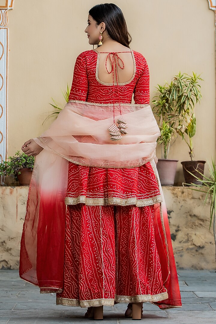 Red Cotton Sharara Set by House Of Jamoti at Pernia's Pop Up Shop