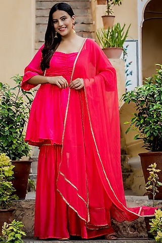 Pink Silk Sharara Set by House Of Jamoti