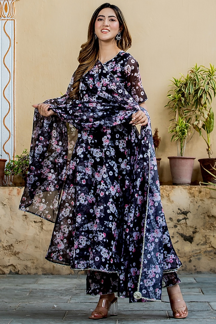 Black Organza Silk Anarkali Set by House Of Jamoti at Pernia's Pop Up Shop