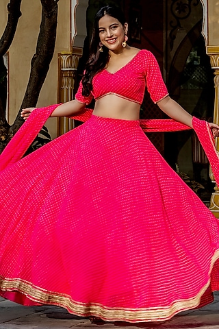 Pink Bandhani Printed Lehenga Set by House Of Jamoti