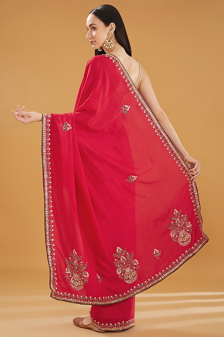 Red Upada Silk Gota Hand Work Party Wear Saree by House Of Jamoti at Pernia's Pop Up Shop