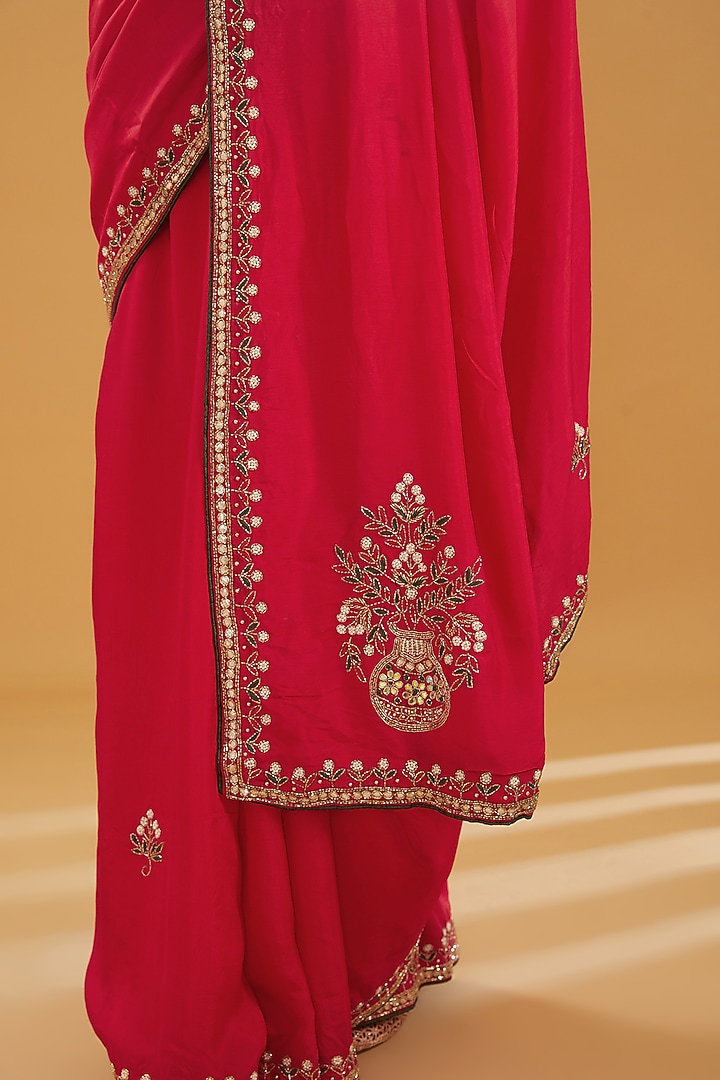Red Upada Silk Gota Hand Work Party Wear Saree by House Of Jamoti at Pernia's Pop Up Shop