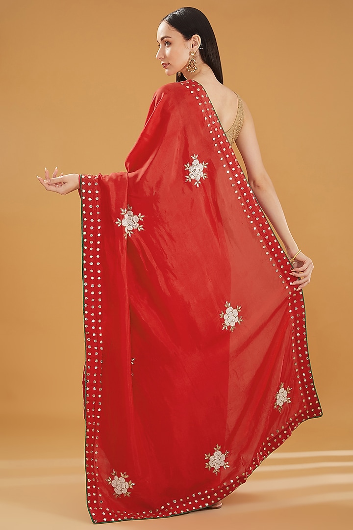 Red Upada Silk Gota Hand Work Party Wear Saree by House Of Jamoti at Pernia's Pop Up Shop