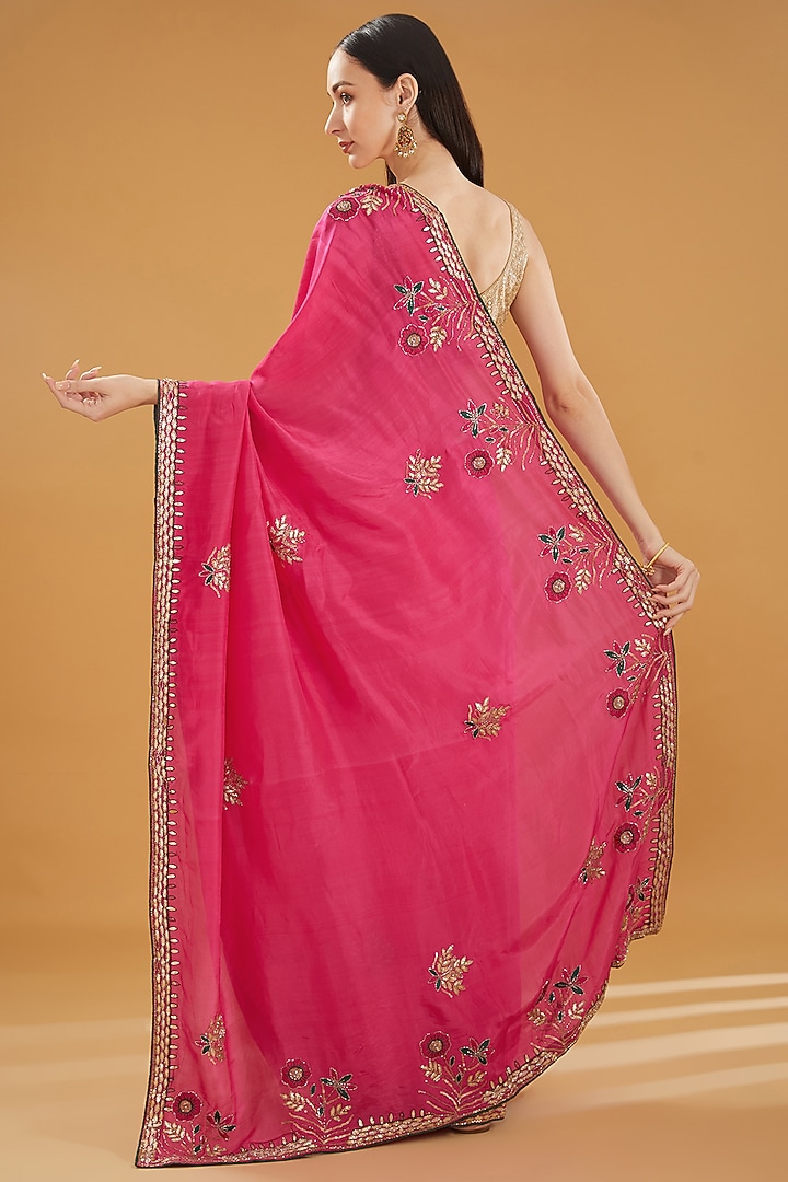 Berry Pink Upada Silk Gota Work Party Wear Saree by House Of Jamoti at Pernia's Pop Up Shop