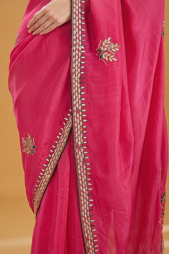 Berry Pink Upada Silk Gota Work Party Wear Saree by House Of Jamoti at Pernia's Pop Up Shop