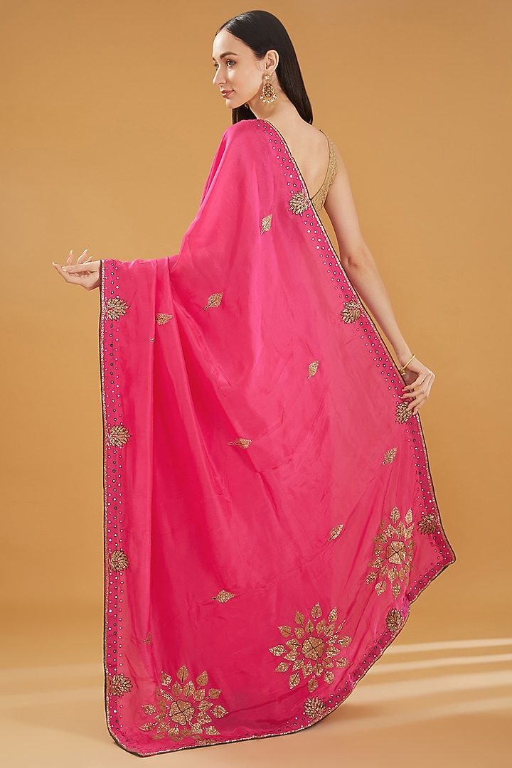 Mulberry Pink Upada Silk Gota Work Party Wear Saree by House Of Jamoti at Pernia's Pop Up Shop