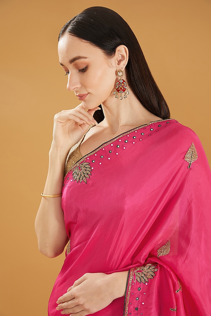 Mulberry Pink Upada Silk Gota Work Party Wear Saree by House Of Jamoti at Pernia's Pop Up Shop