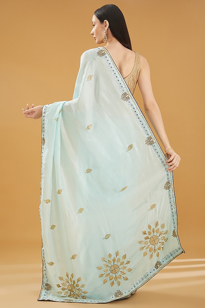 Sky Blue Upada Silk Gota Work Party Wear Saree by House Of Jamoti at Pernia's Pop Up Shop