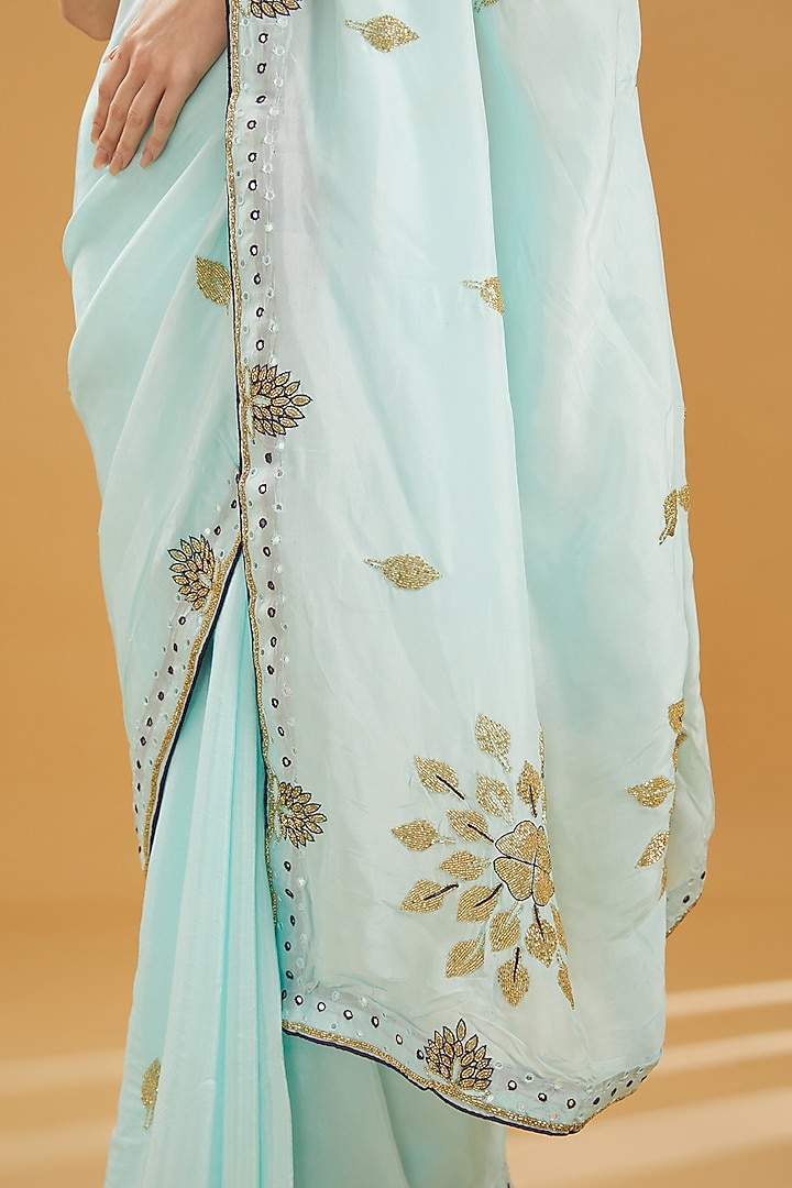 Sky Blue Upada Silk Gota Work Party Wear Saree by House Of Jamoti at Pernia's Pop Up Shop