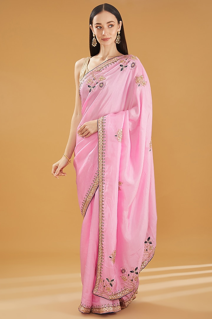 Pink Upada Silk Party Wear Saree by House Of Jamoti at Pernia's Pop Up Shop
