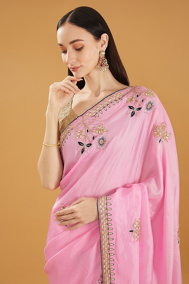 Pink Upada Silk Party Wear Saree by House Of Jamoti at Pernia's Pop Up Shop