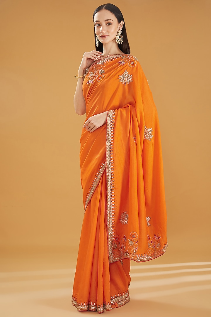 Orange Upada Silk Gota Handwork Party Wear Saree by House Of Jamoti at Pernia's Pop Up Shop