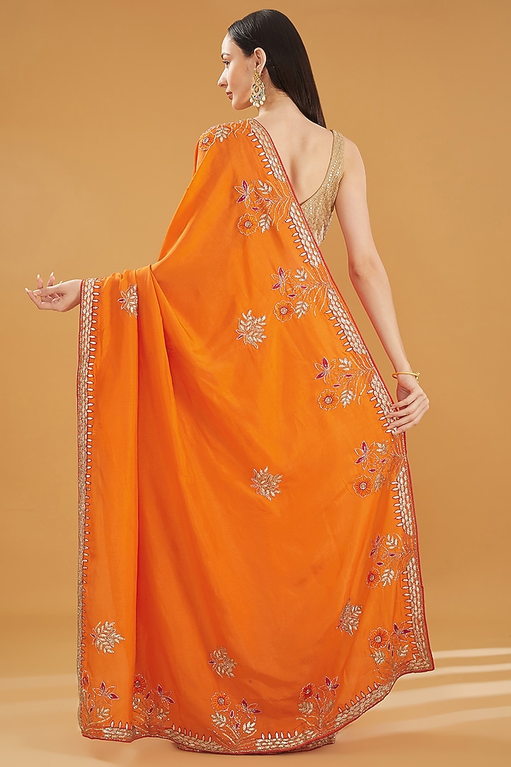 Orange Upada Silk Gota Handwork Party Wear Saree by House Of Jamoti at Pernia's Pop Up Shop