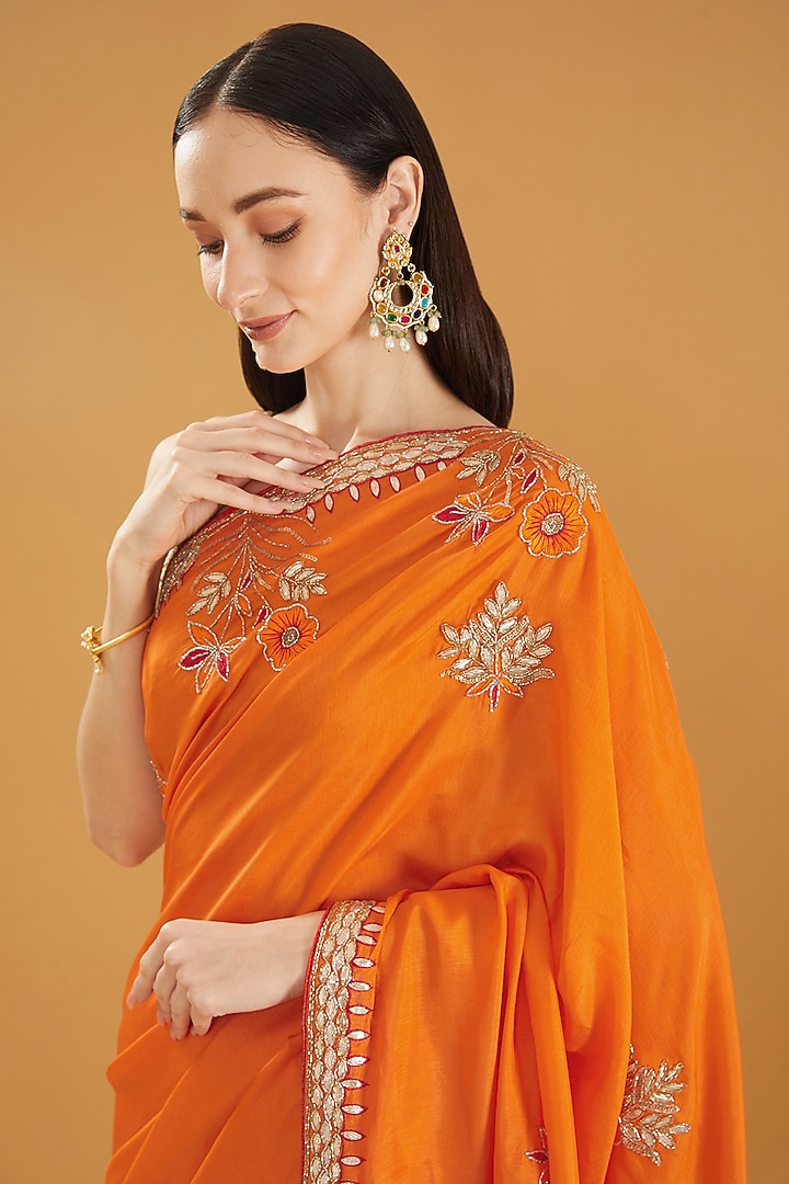 Orange Upada Silk Gota Handwork Party Wear Saree by House Of Jamoti at Pernia's Pop Up Shop