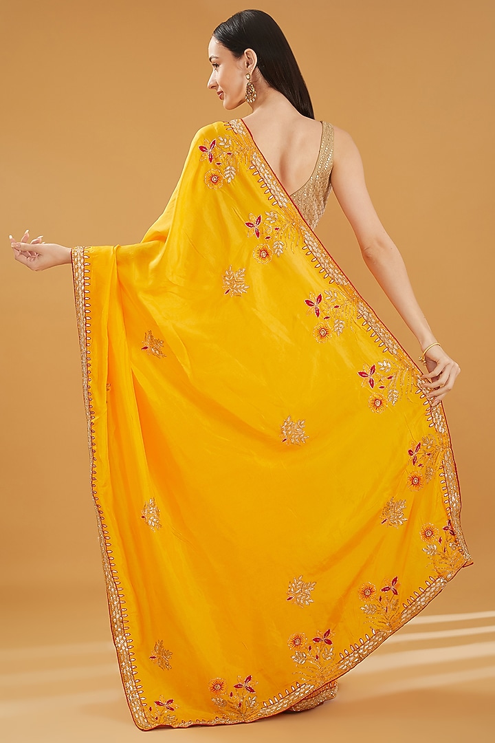 Yellow Upada Silk Gota Work Party Wear Saree by House Of Jamoti at Pernia's Pop Up Shop