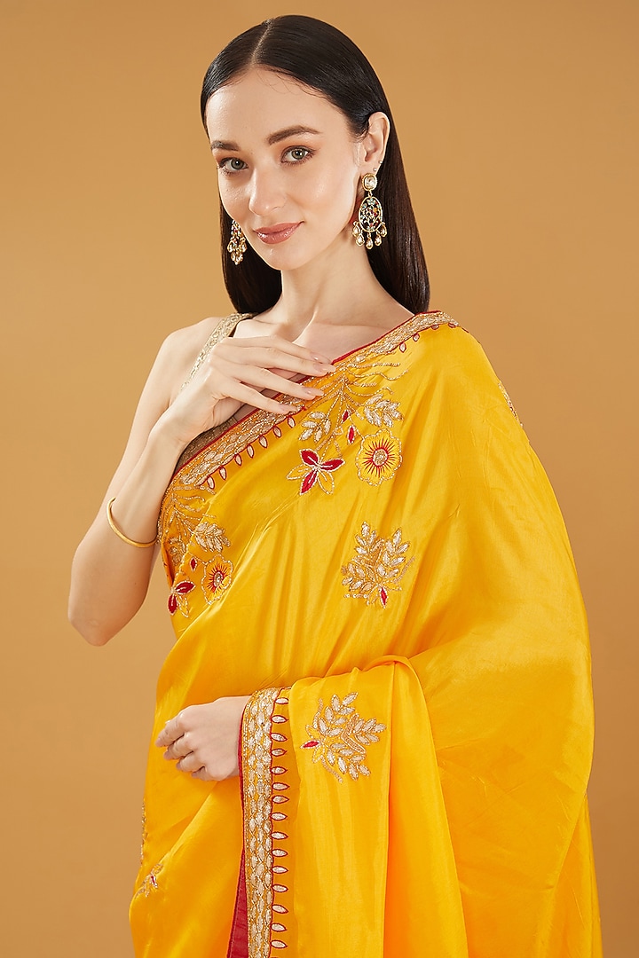 Yellow Upada Silk Gota Work Party Wear Saree by House Of Jamoti at Pernia's Pop Up Shop