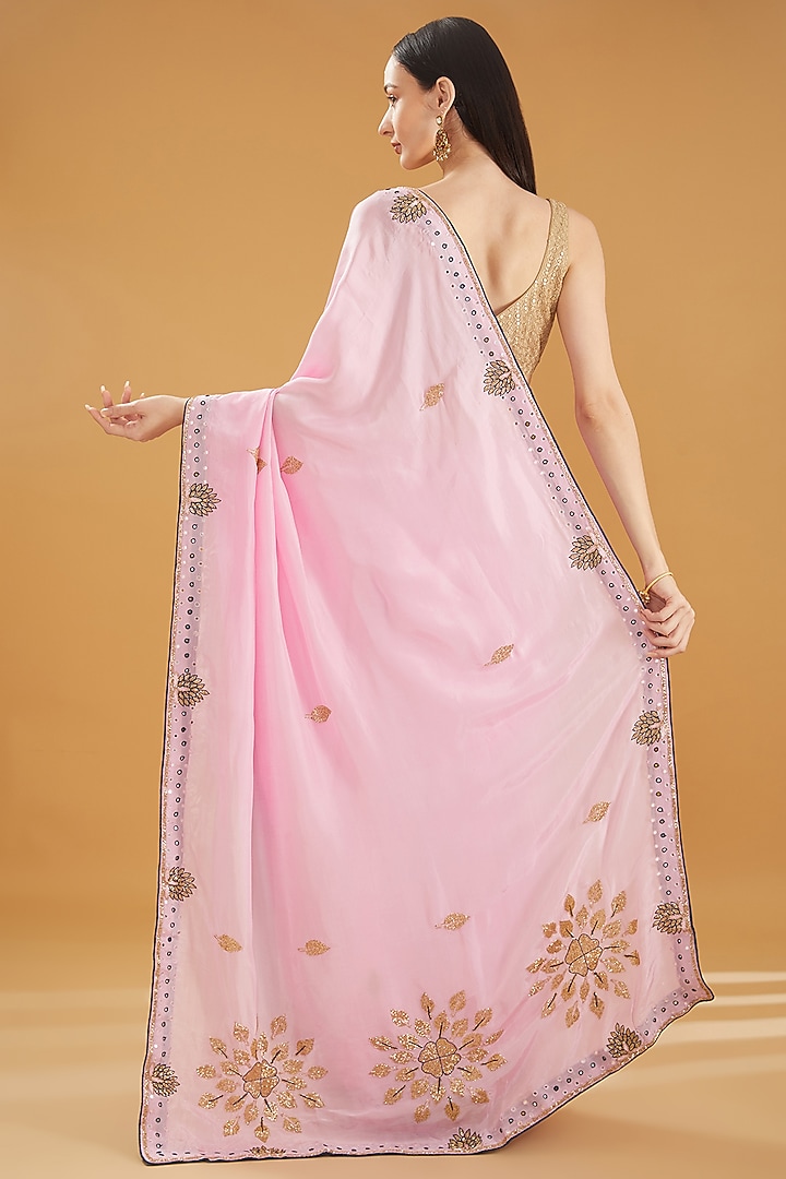 Pastel Pink Upada Silk Gota Work Party Wear Saree by House Of Jamoti at Pernia's Pop Up Shop