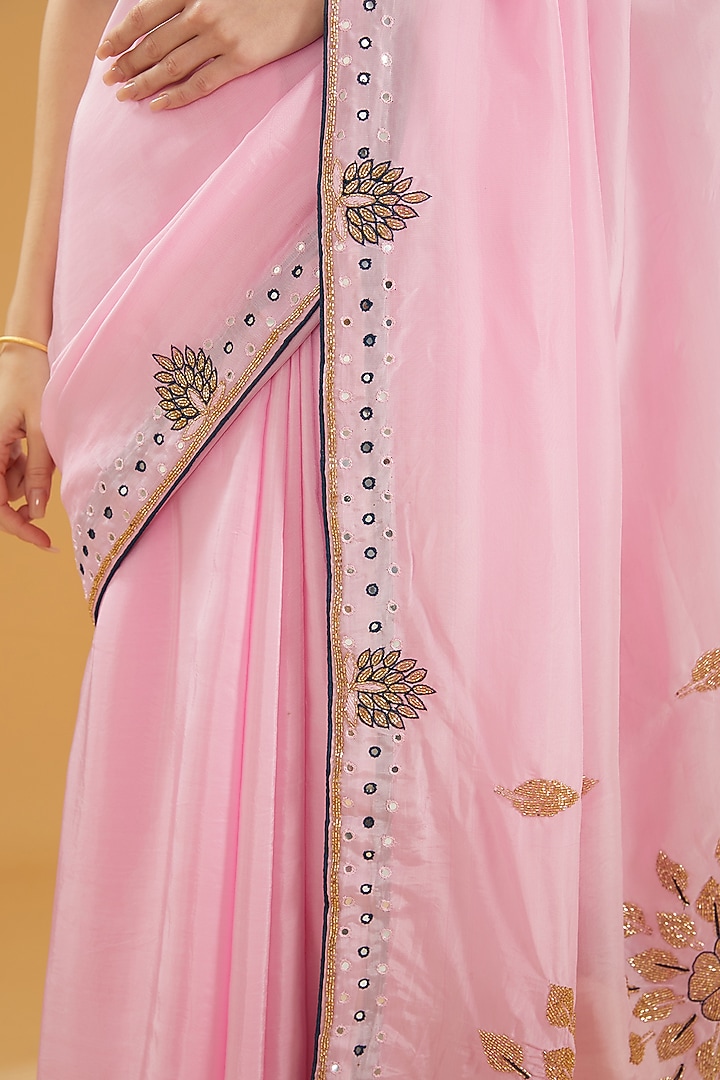 Pastel Pink Upada Silk Gota Work Party Wear Saree by House Of Jamoti at Pernia's Pop Up Shop