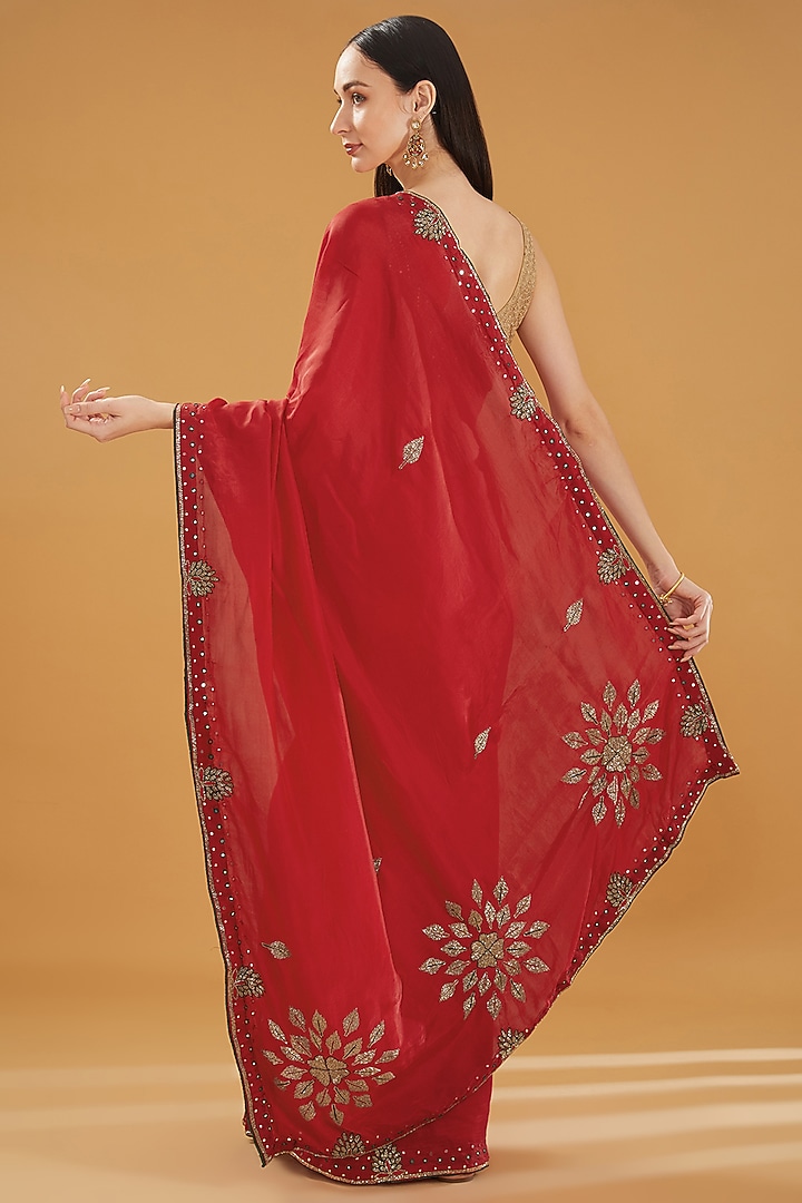 Red Upada Silk Gota Work Party Wear Saree by House Of Jamoti at Pernia's Pop Up Shop