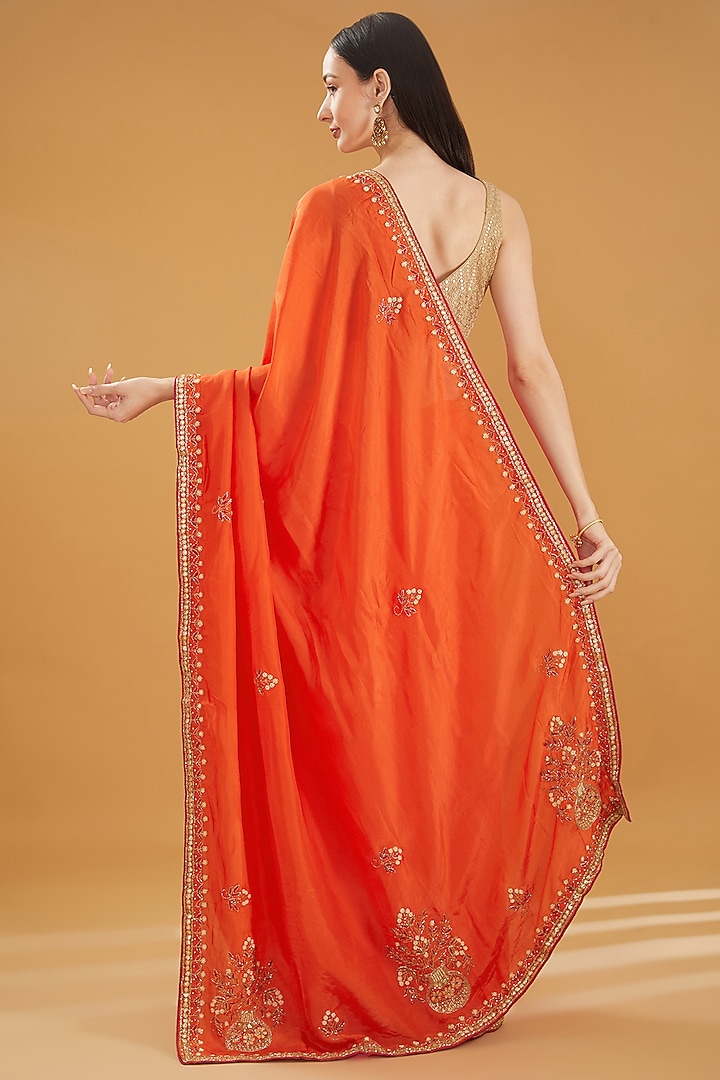 Orange Upada Silk Gota Handwork Party Wear Saree by House Of Jamoti at Pernia's Pop Up Shop