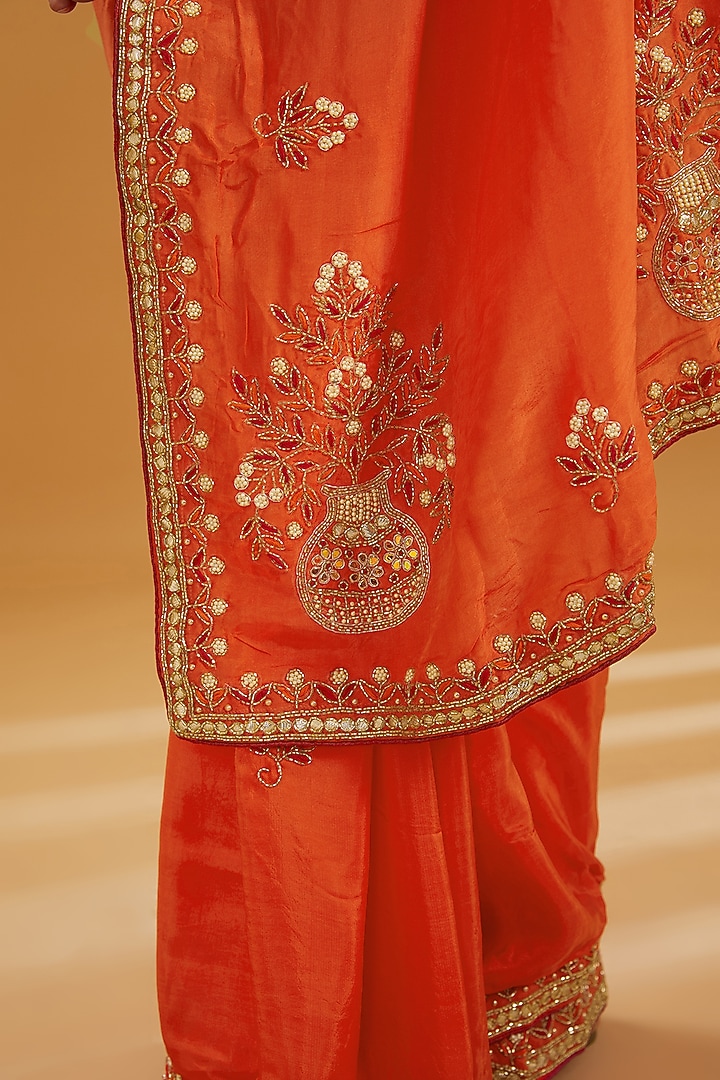 Orange Upada Silk Gota Handwork Party Wear Saree by House Of Jamoti at Pernia's Pop Up Shop